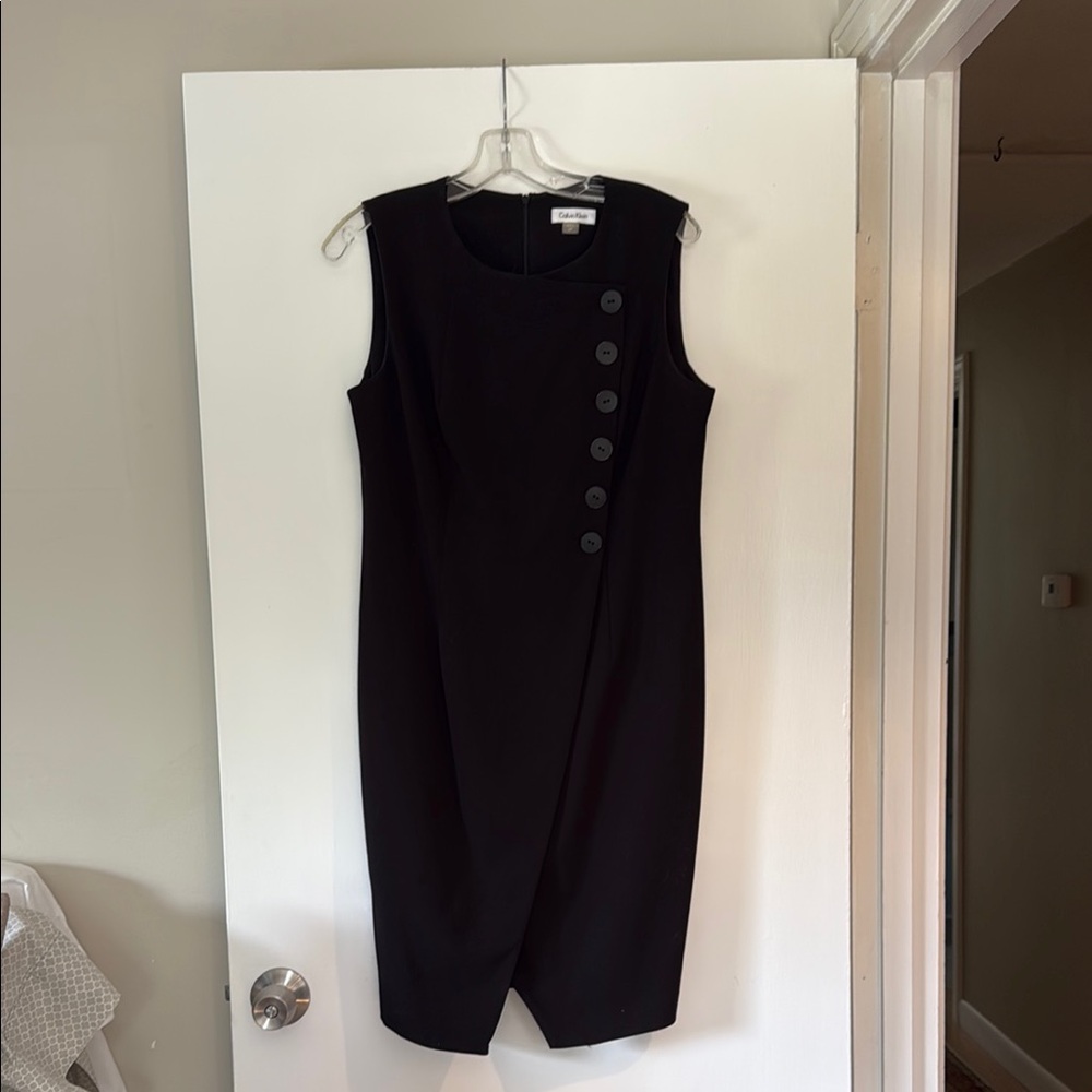 Calvin Klein Black Sleeveless Asymmetrical Midi Dress